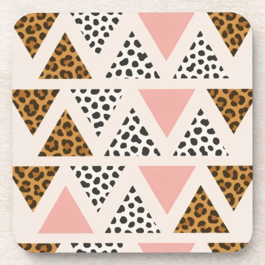 Chic Leopard & Pink Triangle Pattern Bier Onderzetter (Voorkant)