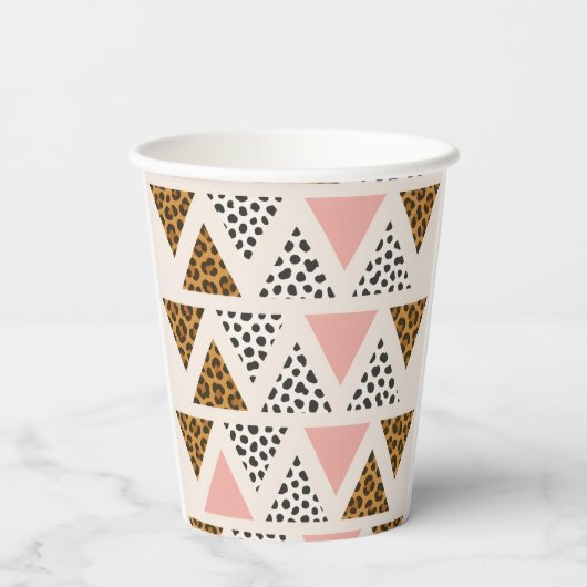 Chic Leopard & Pink Triangle Pattern Papieren Bekers (Achterkant)