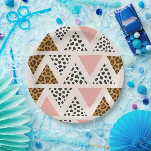 Chic Leopard & Pink Triangle Pattern Papieren Bordje (Feest)