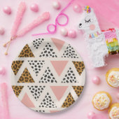 Chic Leopard & Pink Triangle Pattern Papieren Bordje (Feest)