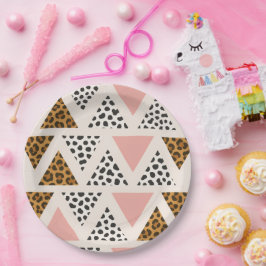 Chic Leopard & Pink Triangle Pattern Papieren Bordje