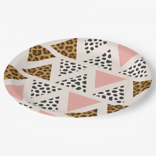 Chic Leopard & Pink Triangle Pattern Papieren Bordje (Gekanteld)