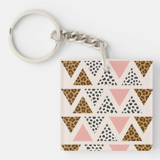 Chic Leopard & Pink Triangle Pattern Sleutelhanger (voorkant)