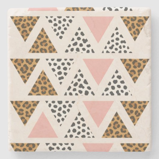 Chic Leopard & Pink Triangle Pattern Stenen Onderzetter (Voorkant)