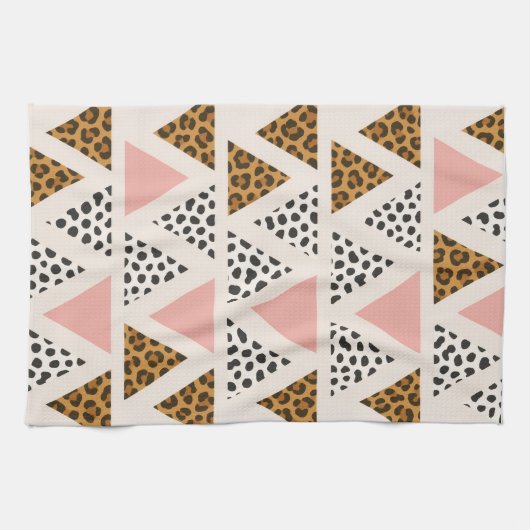 Chic Leopard & Pink Triangle Pattern Theedoek (Horizontaal)