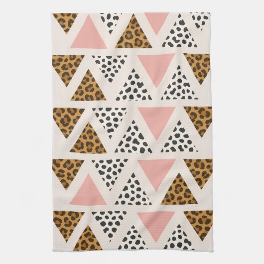 Chic Leopard & Pink Triangle Pattern Theedoek (Verticaal)