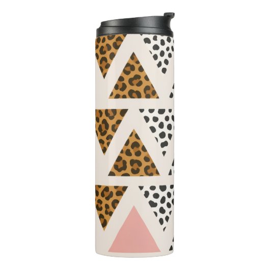 Chic Leopard & Pink Triangle Pattern Thermosbeker (Gedraaid links)