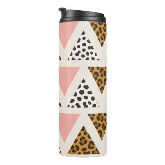 Chic Leopard & Pink Triangle Pattern Thermosbeker (Geroteerd rechts)