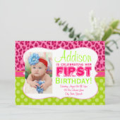 Chic Leopard & Polka Dots Lime Green & Pink Invite Kaart (Staand voorkant)