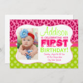 Chic Leopard & Polka Dots Lime Green & Pink Invite Kaart (Voorkant / Achterkant)