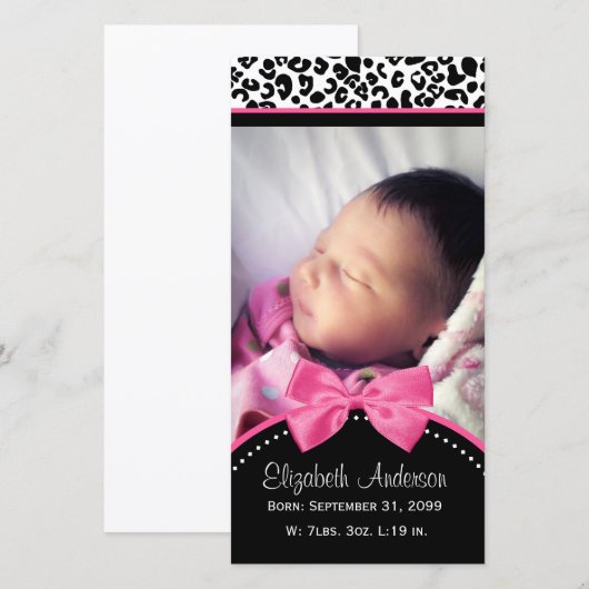 Chic Leopard Print Baby Fotogeboorteaankondiging Aankondiging (Voorkant / Achterkant)