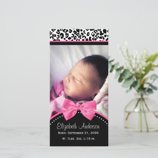 Chic Leopard Print Baby Fotogeboorteaankondiging Aankondiging (Staand voorkant)
