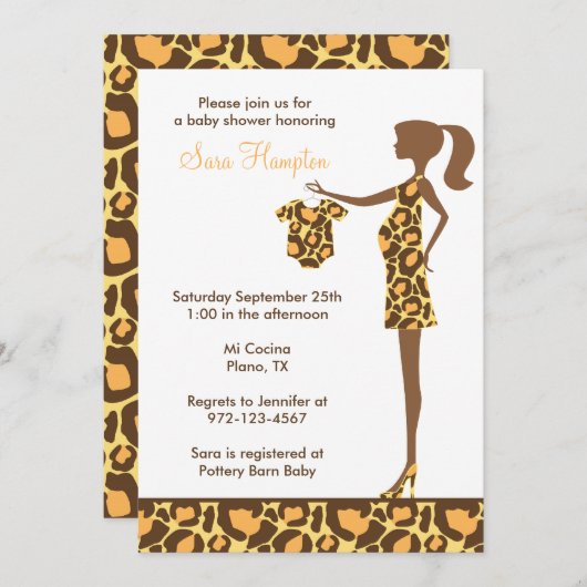 Chic Leopard Print Baby shower Uitnodiging (Voorkant / Achterkant)