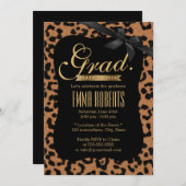 Chic Leopard Print Black Ribbon Afstuderen Kaart (Voorkant / Achterkant)