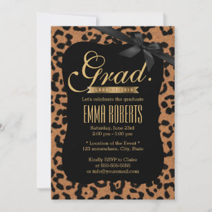 Chic Leopard Print Black Ribbon Afstuderen Kaart