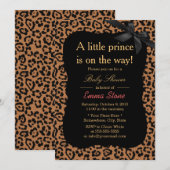 Chic Leopard Print Black Ribbon Baby shower Kaart (Voorkant / Achterkant)