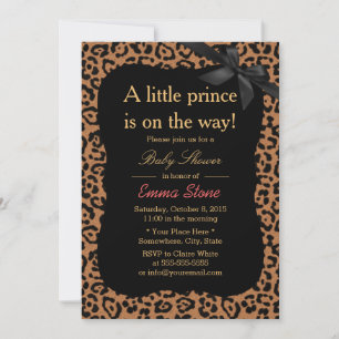Chic Leopard Print Black Ribbon Baby shower Kaart