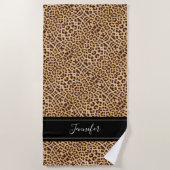Chic Leopard Print Black Script op maat gemaakt Strandlaken (Voorkant)
