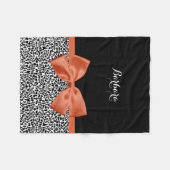 Chic Leopard Print Burnt Oranje Bow met naam Fleece Deken (Voorkant (Horizontaal))