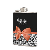 Chic Leopard Print Burnt Oranje Bow met naam Heupfles (Links)