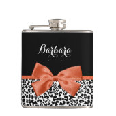 Chic Leopard Print Burnt Oranje Bow met naam Heupfles (Voorkant)