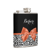 Chic Leopard Print Burnt Oranje Bow met naam Heupfles (Rechts)