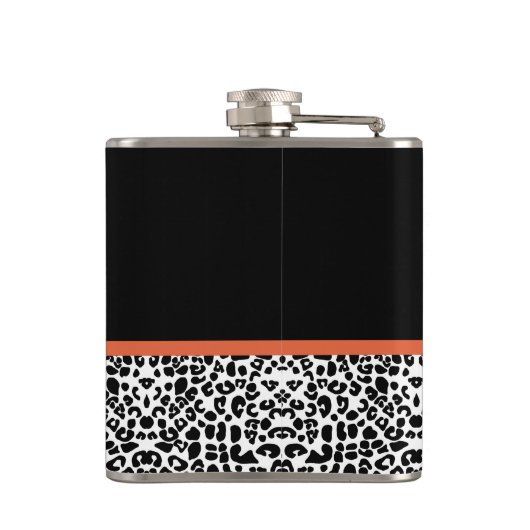 Chic Leopard Print Burnt Oranje Bow met naam Heupfles (Achterkant)