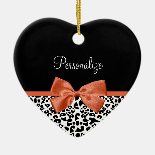 Chic Leopard Print Burnt Oranje Bow met naam Keramisch Ornament (Voorkant)
