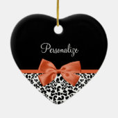 Chic Leopard Print Burnt Oranje Bow met naam Keramisch Ornament (Achterkant)