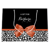 Chic Leopard Print Burnt Oranje Bow met naam Large Cadeautasje (Voorkant)