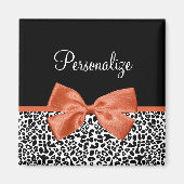 Chic Leopard Print Burnt Oranje Bow met naam Magneet (Voorkant)