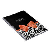 Chic Leopard Print Burnt Oranje Bow met naam Notitieboek (Rechterzijde)