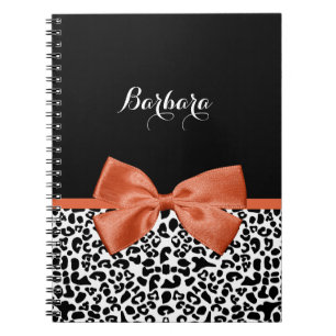 Chic Leopard Print Burnt Oranje Bow met naam Notitieboek