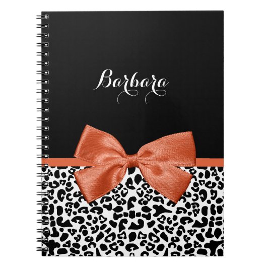 Chic Leopard Print Burnt Oranje Bow met naam Notitieboek (Voorkant)