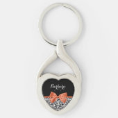 Chic Leopard Print Burnt Oranje Bow met naam Sleutelhanger (Voorkant)