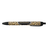 Chic Leopard Print Faux Diamond Monogram Zwarte Inkt Pen (Bodem)