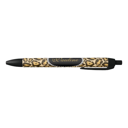 Chic Leopard Print Faux Diamond Monogram Zwarte Inkt Pen (Bodem)