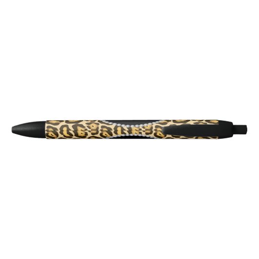 Chic Leopard Print Faux Diamond Monogram Zwarte Inkt Pen (Achterkant)