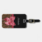 Chic Leopard print legant Red Bow met naam Bagagelabel (Voorkant horizontaal)