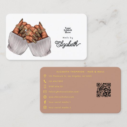 Chic Leopard Print Nail Salon Branding Ontwerp Visitekaartje (Voorkant / Achterkant)