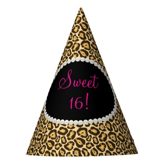 Chic Leopard Print Pearls Sweet 16 party Petten Feesthoedjes (Voorkant)