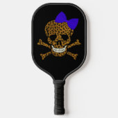 Chic Leopard Print Pirate Skull Blue Bow Pickleball Paddle (Voorkant)