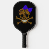 Chic Leopard Print Pirate Skull Blue Bow Pickleball Paddle (Achterkant)