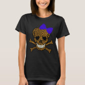 Chic Leopard Print Pirate Skull Blue Bow T-shirt (Voorkant)