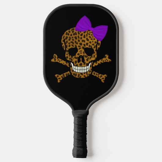 Chic Leopard Print Pirate Skull Paars Bow Pickleball Paddle (Achterkant)