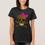 Chic Leopard Print Pirate Skull Pink Bow T-shirt (Voorkant)