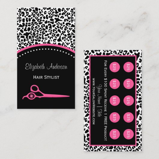Chic Leopard Print Salon Loyalty Reward Punch Kaar (Voorkant / Achterkant)