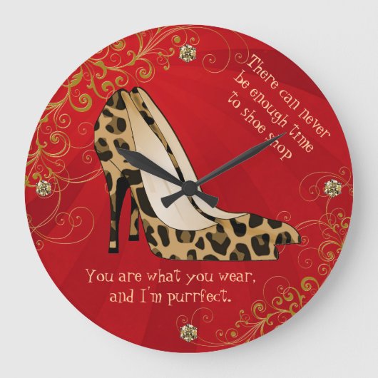 Chic Leopard Print Stiletto heelt wandklok (Voorkant)