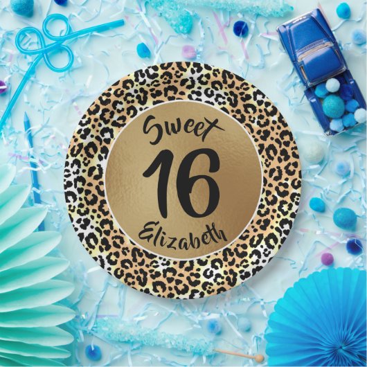 Chic Leopard Print Sweet 16 verjaardag Papieren Bordje (Feest)
