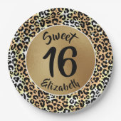 Chic Leopard Print Sweet 16 verjaardag Papieren Bordje (Voorkant)